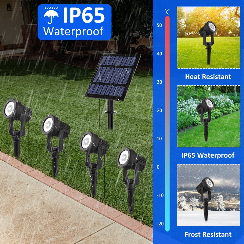 T-SUNUS Solar Christmas Spotlight Outdoor Warm White 3000K, 4-in-1 Spot Lights IP65 Waterproof 9.8ft Cable 5W Separated Panel, Auto On/Off for Garden Flag Tree Patio Yard Driveway Pathway Halloween - Image 5